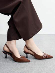 CUCCOO BIZCHIC Giày cao gót mũi nhọn thiết kế khóa cài thời trang, đa năng, thanh lịch cho nữ - Cà phê nâu - Xem 9