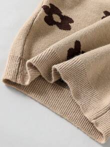 少女高领毛衣裤套装，咖啡色向日葵印花上衣，驼色罗纹针织裤，休闲舒适保暖，适合度假、旅行、秋冬季节，抓绒面料，校园风，圣诞节适用。 - 駝色 - 查看 8