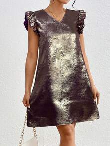 SHEIN Clasi Women V-Neck Cap Sleeve Casual Spring And Summer Dress For New Year Holiday Party Clothes - Purple - View 5