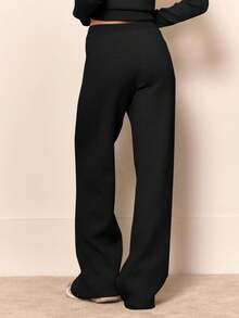 MUSERA Pantalones rectos de punto, solo Bottom, ropa de estar en casa de invierno, cómoda, elegante, casual y chic para primavera y verano - Negro - Ver 4