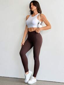 SHEIN Tall 女士秋冬基础款针织纯色灰色宽松露肩不对称领长袖卫衣和喇叭裤运动套装，两件套 - 彩色 - 查看 3