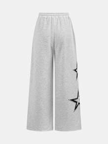 SHEIN Teen Girls Casual Loose Low Waist Drawstring Wide Leg Sweatpants, Suitable For Spring, Summer, Autumn And Winter - Dark Grey - View 2