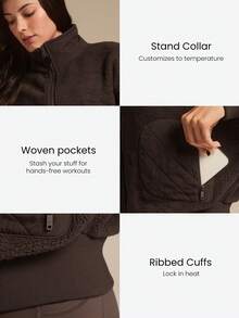 GLOWMODE Cloud Fleece Fuzzy Feels Cozy Warm Lightweight Stand Collar Ribbed Cuffs Hem Hip-Length Relaxed-Fit Fleece Bomber Jacket Autumn Winter Outdoor Daily Casual - Brown - View 3