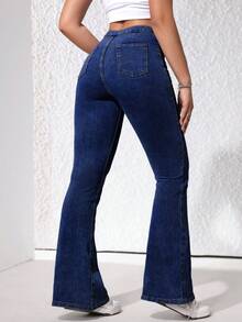 Rivivi Jeans acampanados casuales para mujer, versátiles para el uso diario - Azul lavado oscuro - Ver 2