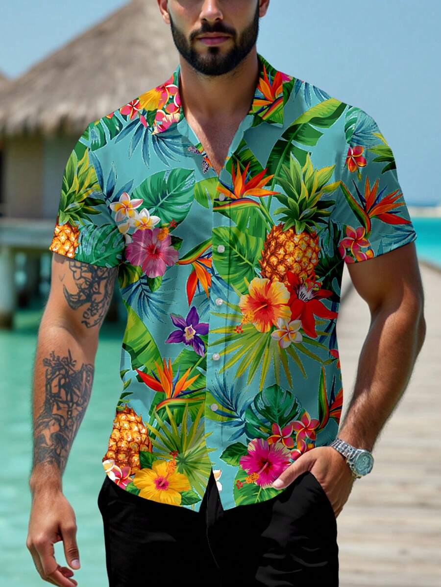 Genlund Áo thun nam tay ngắn họa tiết nhiệt đới đi nghỉ mát - Nhiều màu - Xem 1