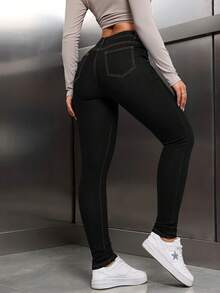 SHEIN Tall Vaqueros slim fit lavados versátiles para uso diario - Negro - Ver 2