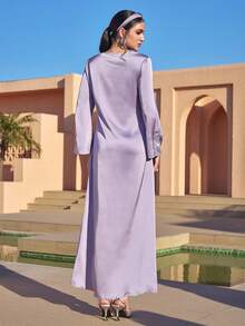 Al Najma 女士水钻装饰圆领喇叭袖优雅阿拉伯风格连衣裙 - 淡紫色 - 查看 4