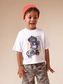 Áo thun ngắn tay cổ tròn dáng rộng in hình nhân vật hoạt hình SUMWON dành cho bé trai, phong cách hip hop, streetwear, cá tính, thường ngày, phù hợp cho kỳ nghỉ. - trắng - Xem 1