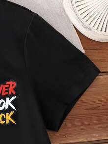 Young Boy Colorful Letter Print Round Neck Short Sleeve T-Shirt,Suitable For Casual Daily Outdoor Activities,Spring Summer Little Boys Kids Clothes - Black - View 4