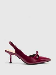 CUCCOO BIZCHIC Women's Pointed Toe Bow Decor Everyday Versatile Fashion High Heels Valentine's Day - Burgundy - View 2
