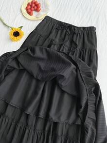 Comfortcana 大码休闲宽松松紧腰荷叶边下摆 A 字裙 - 黑色 - 查看 14