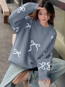 DAZY Women's Loose Fit Bowknot Crew Neck Long Sleeve Sweater, Autumn/Winter