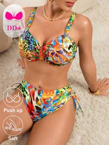 Swim DD+ 女士豹纹性感比基尼泳衣套装，夏季海滩