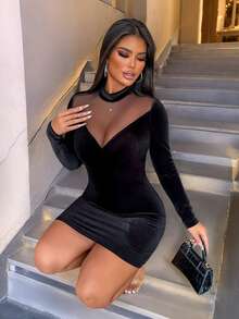 Zolique فستان قصير مثير من الشبكة بتباين ألوان لمناسبة عيد الهالوين، ملائم للربيع والخريف