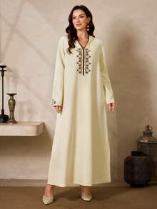 SHEIN Najma Women's Elegant Party Embroidered Arabic Style Dress - Yellow - View 4