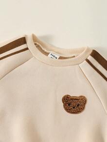 2件套男婴可爱米色小熊图案长袖卫衣和运动裤套装，男女通用婴儿服装，婴儿冬季服装