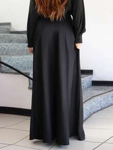 SILVIA DI SANTO Women Black Satin A-Line Skirt Women Skirts Long, Elegant Skirt - Black - View 5