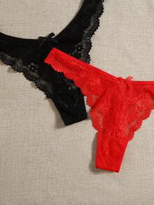 SHEIN 3packs Lace Scallop Trim Panty Set Sexy Lingerie - Multicolor - View 4