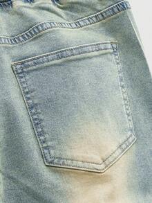 ROMWE MEN Street Life Teen Boy Drawstring Waist Pockets Rhinestone Embellished Skinny Jeans - Medium Wash - View 5