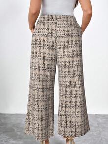 SHEIN Clasi Plus Size Women's Elegant Straight Leg Loose Fit Soft Comfortable Casual Pants, Suitable For Work And Daily Wear, Summer - Apricot - View 2