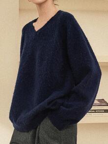 Dazy-Less Women's Loose Fit All-Match Pullover Sweater, Fashion Casual, Suitable For Autumn And Winter, Blue