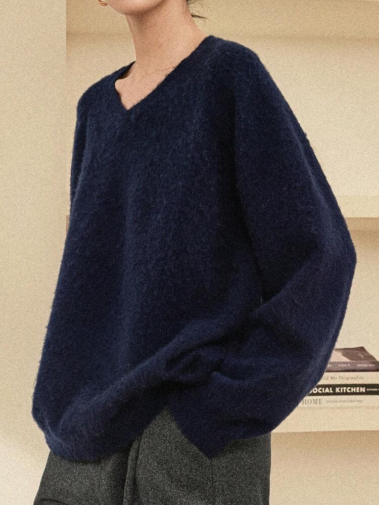 Women's Loose Fit All-Match Pullover Sweater, Fashion Casual, Suitable For Autumn And Winter, Blue