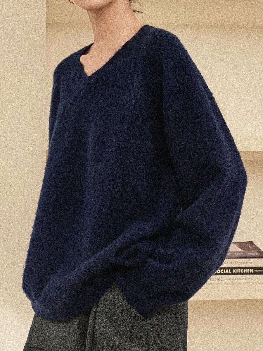 Dazy-Less Women's Loose Fit All-Match Pullover Sweater, Fashion Casual, Suitable For Autumn And Winter, Blue