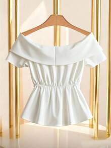 GlowEve CURVE Fashionable Casual French Romantic Retro Elegant Off Shoulder Metal Flower Blouse - White - View 2