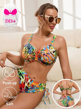 Swim DD+ Sexig bikini med leopardmönster för kvinnor, sommarstrand
