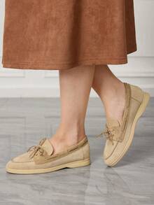 Sleekvia Giày bệt buộc dây cho nữ, thiết kế đơn giản, tiện dụng hàng ngày - Màu be - Xem 3