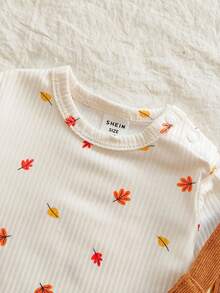 Vintaside Kids 2 pièces Ensemble Top imprimé feuilles polyvalent et body avec broderie écureuil pour nouveau-né, convient pour le printemps/automne, intérieur et extérieur, port quotidien