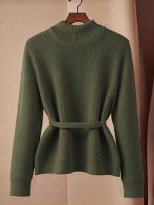 GlowEve CURVE Cárdigan de punto de invierno para mujer de talla grande, suéter sólido con botones, de estilo simple y elegante - Verde militar - Ver 2