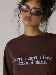 MUSERA 宽松长袖印花T恤，休闲可爱，冬日舒适居家必备，Coco Cloud春夏款 - 巧克力棕 - 查看 5