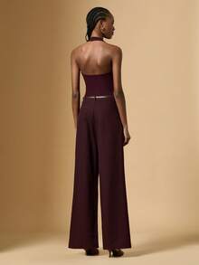 Briarwyn 女士时尚露背吊带上衣和阔腿裤两件套 - 咖啡棕 - 查看 2