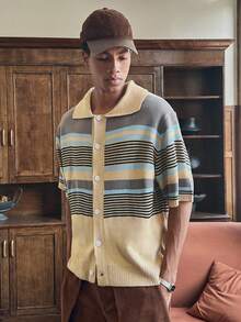 SWAVVY Suéter de manga corta de hombre de talla estándar con bloques de color tejidos - Multicolor - Ver 5
