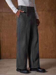 AKNOTIC 男士长裤、商务休闲裤、精选款式、日常百搭、通勤装、秋冬加厚款、高腰显瘦、复古双排扣男士高腰亨利领亚麻长裤、Treaty Oak Revival 男士正装裤、教堂裤、裤装配饰 - 黑色 - 查看 5