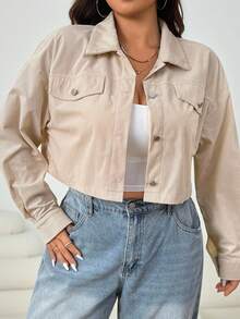 Solflare 大码女式纯色落肩长袖单排扣休闲夹克 - 卡其色 - 查看 1