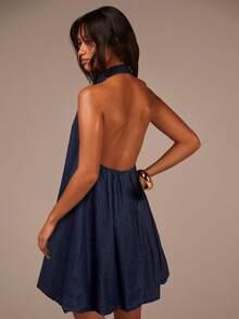 Athîral 女士休闲牛仔泡泡迷你连衣裙 - 藍色 - 查看 2