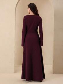 Graceveil Váy dài tay Thu/Đông, Vải họa tiết, Thiết kế lộ xương, Thanh lịch, Ôm vừa vặn, Thích hợp cho Tiệc tùng & Đi chơi - Màu Đỏ Sâu - Xem 3