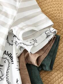SHEIN 4pcs/Set Baby Boy Cute Casual Versatile Cartoon Pattern Knit Short Sleeve T-Shirt Set Baby Boys Tops Baby Boy Graphic Tees Dinosaur Baby Boy Clothes Toddler Graphic Tshirts Baby Boys Print Tshirts - Multicolor - View 6