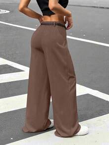 Muchica Women's Pleated Wide Leg Business Casual Trousers - Brown - View 2