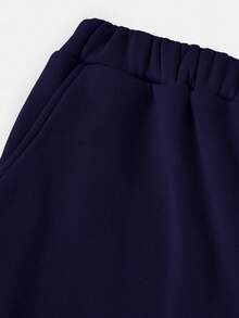 SHEIN Set de 2 piezas de sudadera y pantalón de chándal con estampado de letras de manga larga y cuello redondo para adolescentes - Azul Marino - Ver 6