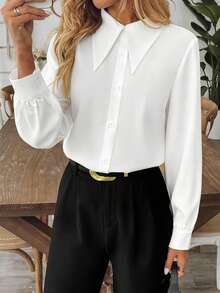 SHEIN Clasi 女士休闲通勤百搭纯色衬衫 - 白色 - 查看 6