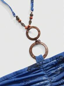 ROMWE J-Fashion Vintage Cashew Flower Print Strapless Backless Top For Women - Blue - View 3