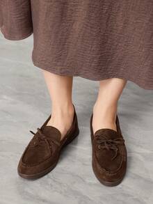 Sleekvia Women's Casual Versatile Commuting Simple Lace-Up Flats For Christmas - Coffee Brown - View 5