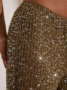 Opulessa Pantaloni larghi con paillettes alla moda per feste