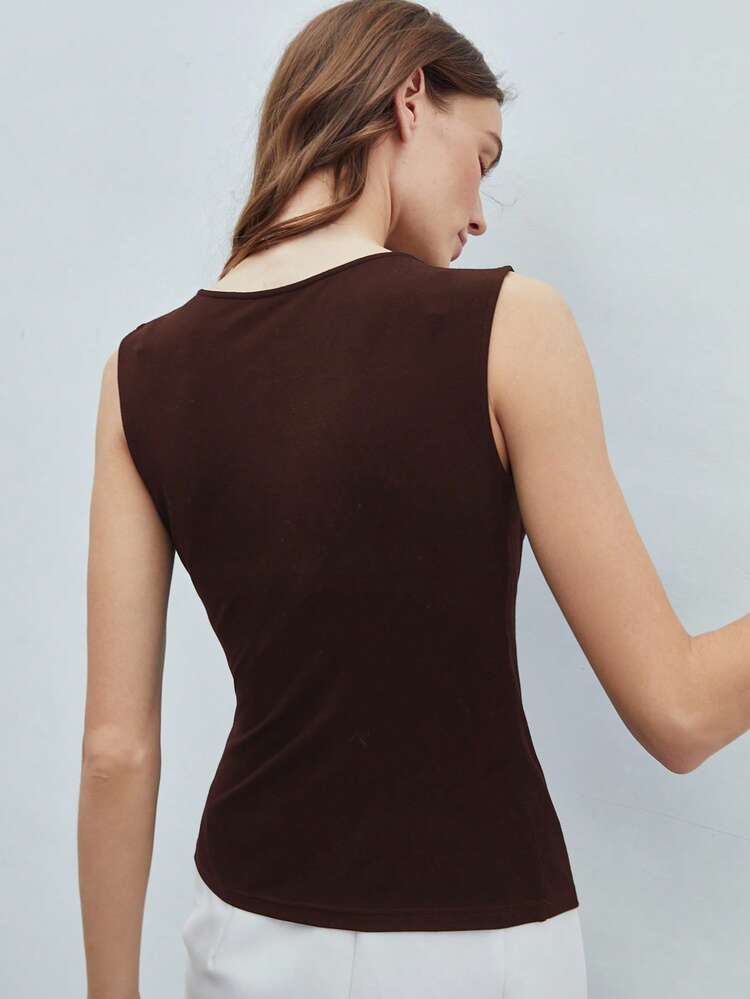 WOMEN'S SOLID COLOR RUCHED TANK TOP