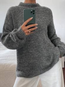 DAZY Women's Casual Loose Fit Bow Tie Pullover Sweater, All-Match & Versatile, Suitable For Spring & Winter - Grey - View 2