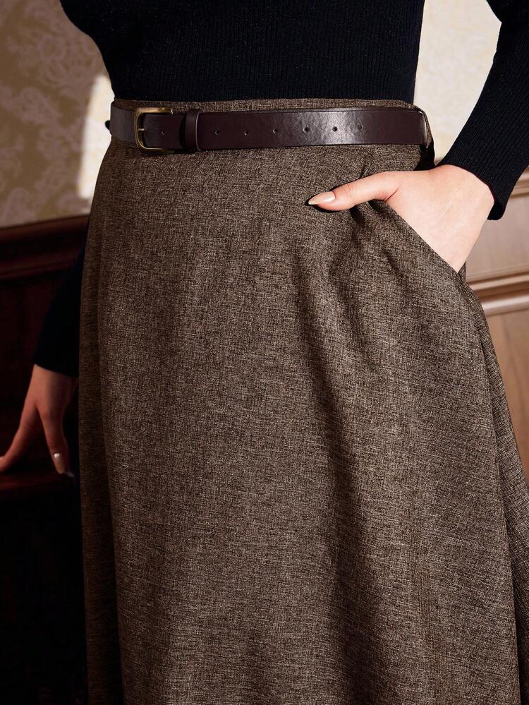 Vintamour Falda corta retro clásica y elegante para mujer de talla grande, falda corta de mujer para otoño e invierno, falda corta retro, ropa elegante para mujer - Marrón - Añade 7