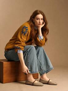 Rosivie Giày bệt thường ngày thiết kế khóa khoét rỗng cho nữ - Màu vàng - Xem 2